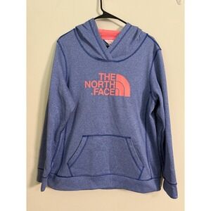 North Face Women Half Dome Logo Hoodie Sweatshirt Blue Pink Sz L Sporty Hike